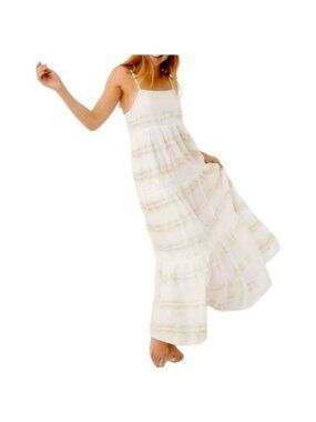 Aerie Boho Tie-Dye Maxi Dress Boho FLowy Beachy Sz M Cotton Beige/White